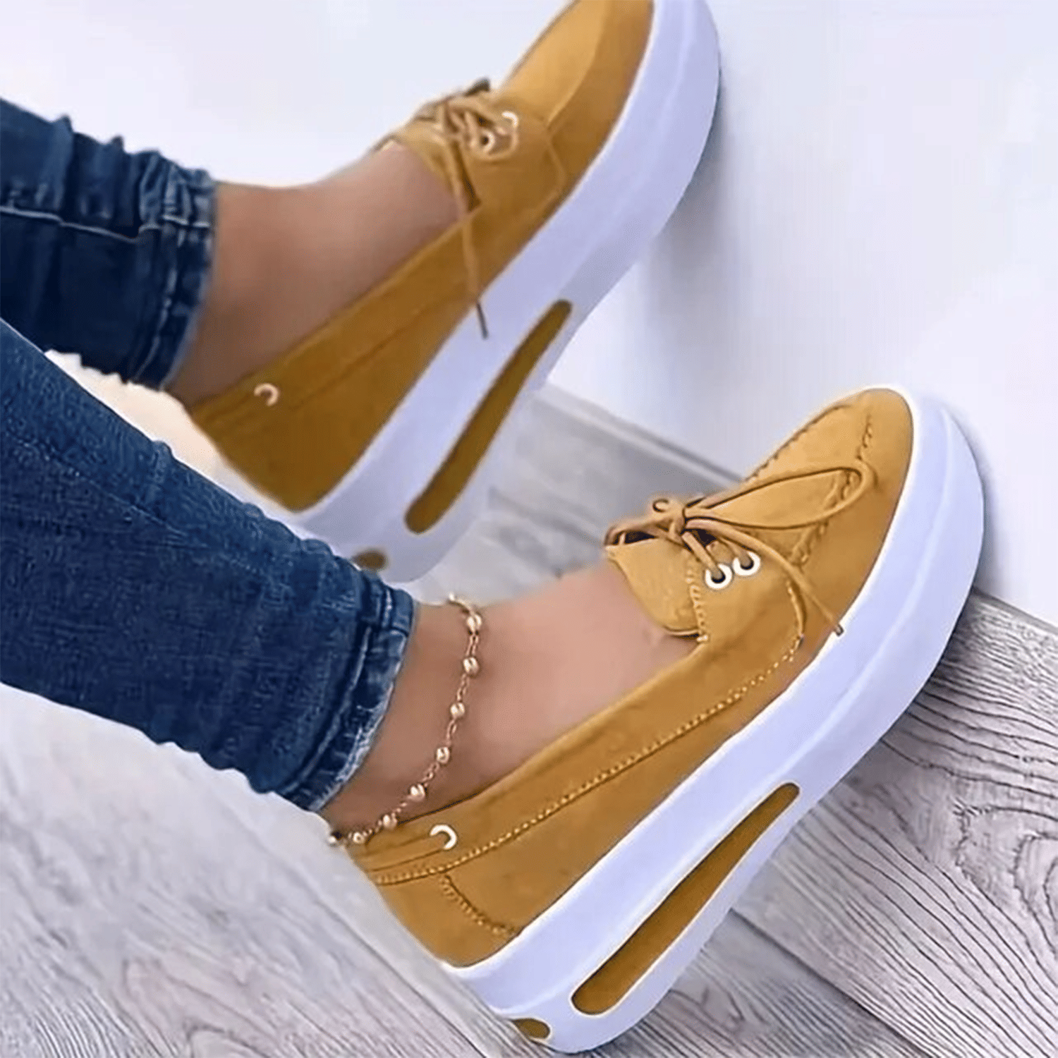 Women's Casual Lace-Up Slip-On Block Shoes with Closed-Toe Platform Flat Wedge Sneakers Walking Style